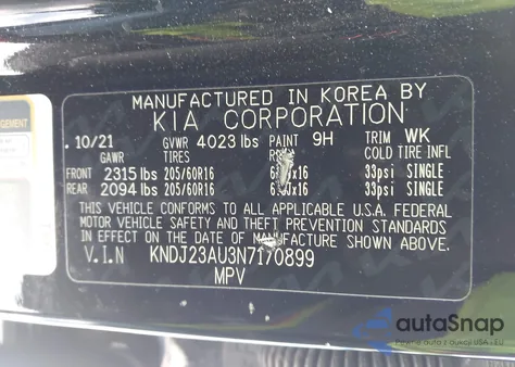 2022 Kia Soul Lx z USA, uszkodzony, nr VIN KNDJ23AU3N7170899